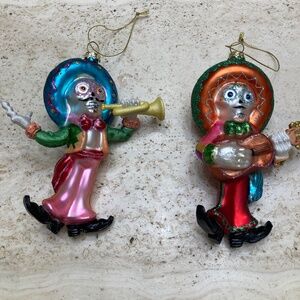 Two Skeleton Serenade Musicians Ornaments Dressed in Mariachi Style Attire